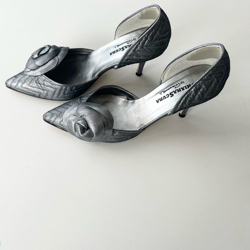 Amante Silver / pewter Heels with Rose Detail